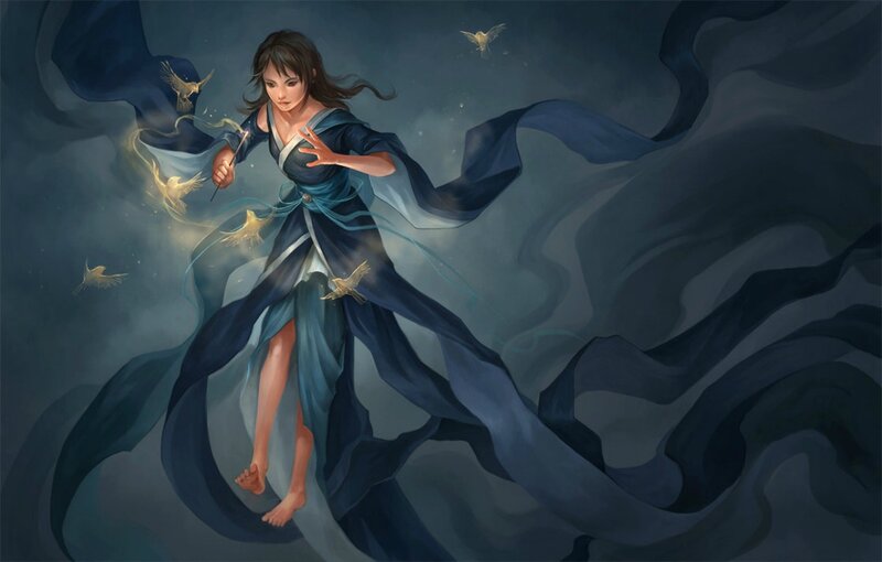 Woman in Blue Robe — Dramatic, Night