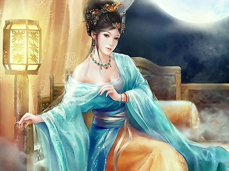 Woman in Blue Robe — Serene, Night