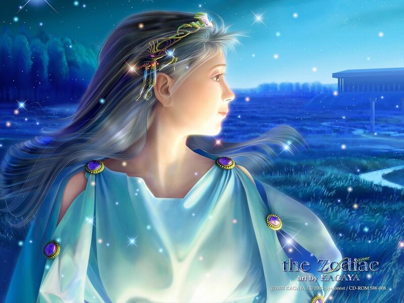 woman in blue robe under stars