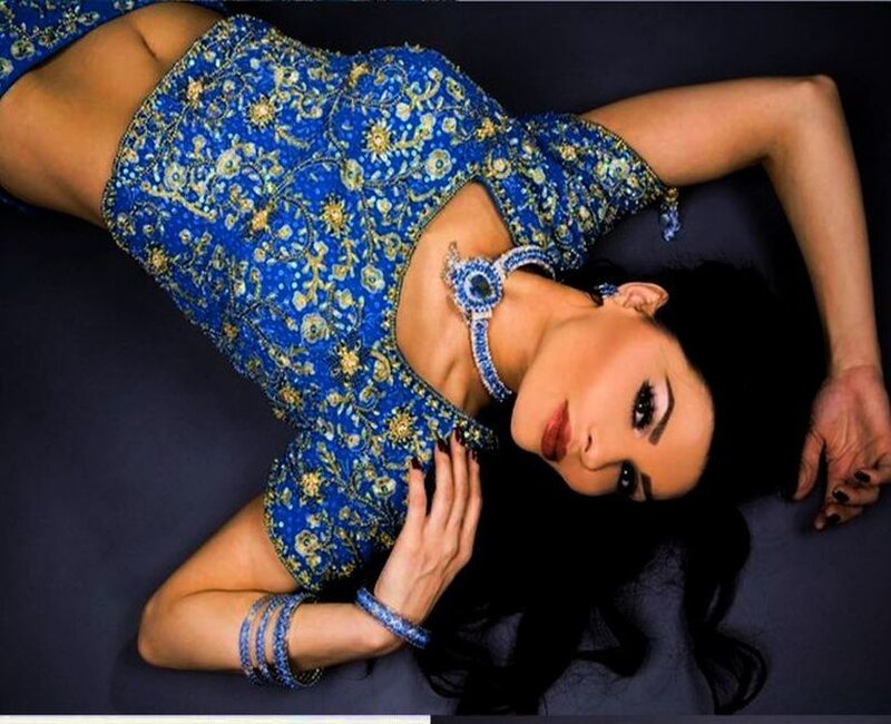 Woman in Blue Sari — Dramatic, Photograph