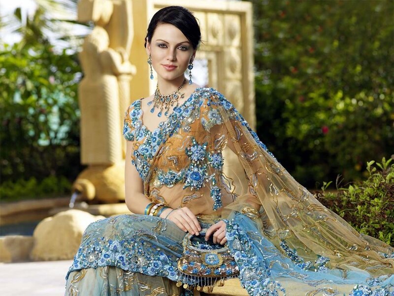 Woman in Blue Sari — Serene, Afternoon, Photograph, Statue