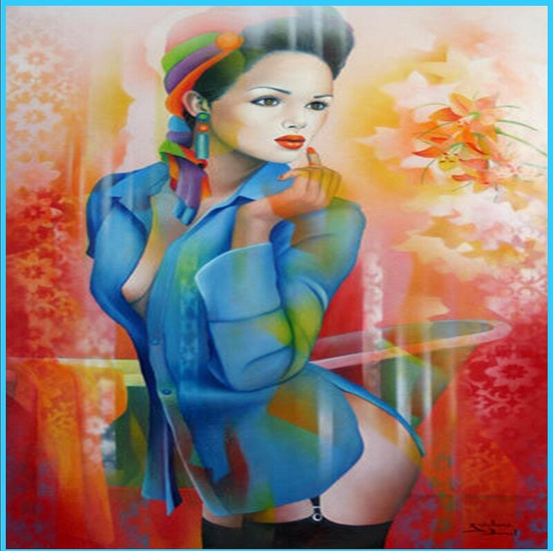 Woman in Blue Shirt — Vibrant
