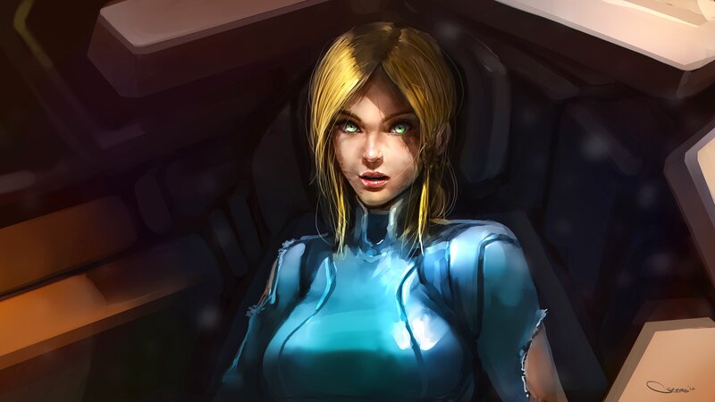 Woman in Blue Suit — Dramatic, Digital Art, Blonde Hair