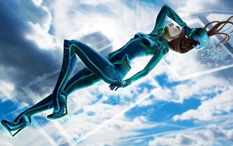 Woman in Blue Suit — Dramatic, Digital Art, Clouds
