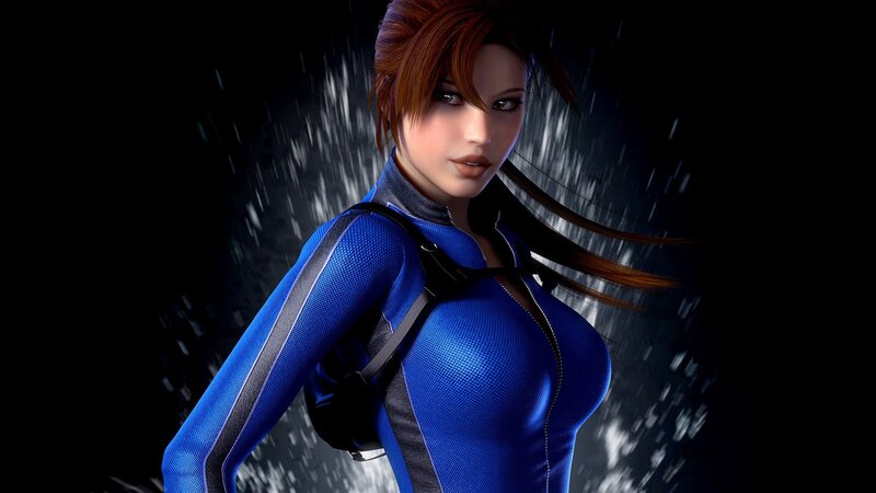 Woman in Blue Suit — Dramatic, Night, 3d Render, Rain