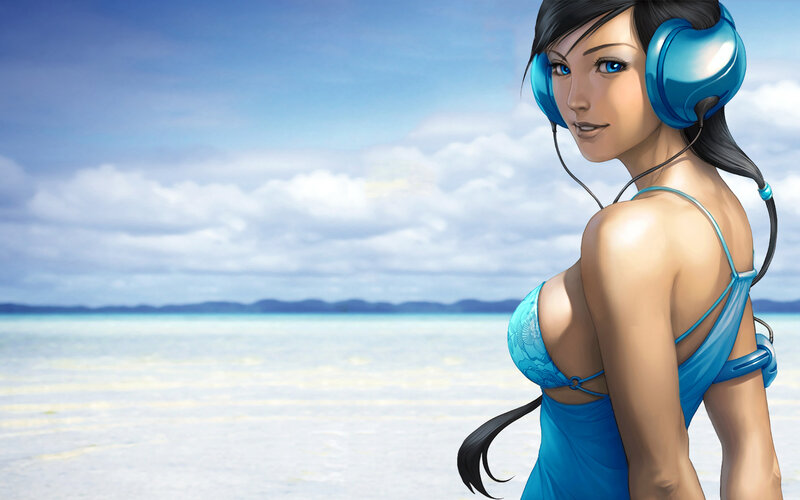 Woman in Blue Swimsuit — Serene, Afternoon, Digital Art