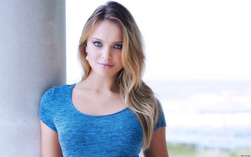 woman in blue top