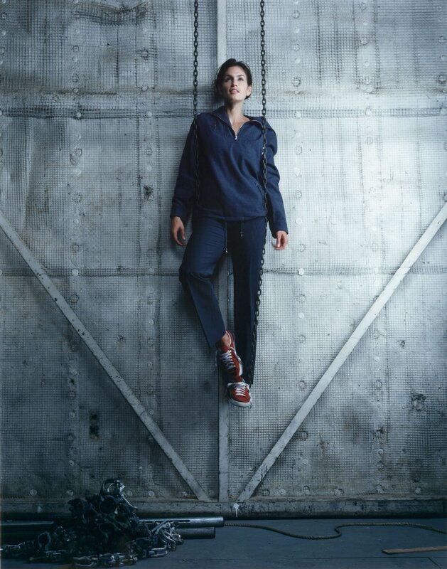woman in blue tracksuit on chains