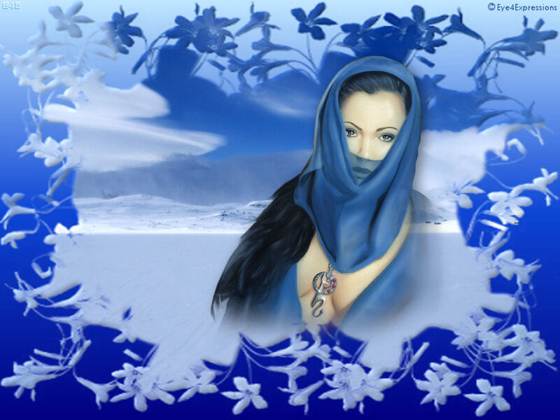 woman in blue veil