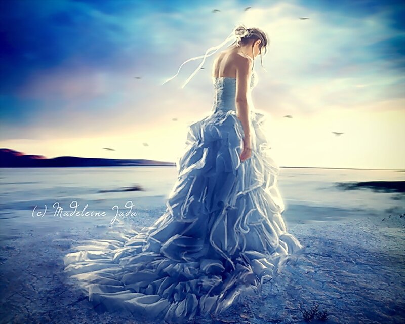 woman in blue wedding dress