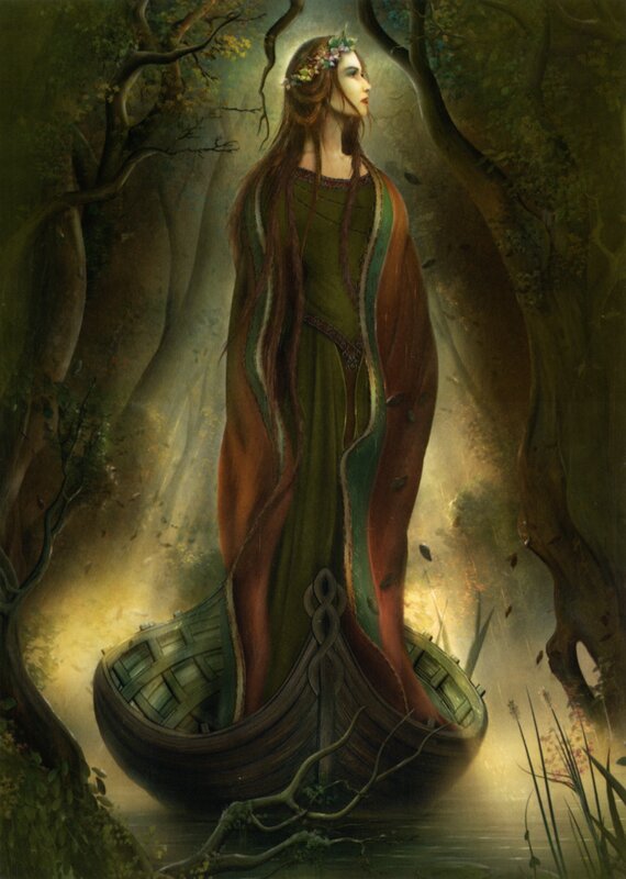 woman in boat in forest