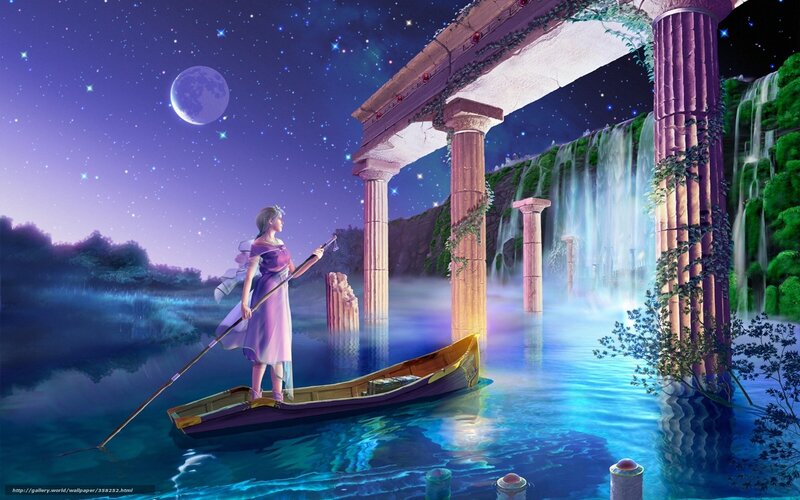 woman in boat under moonlight