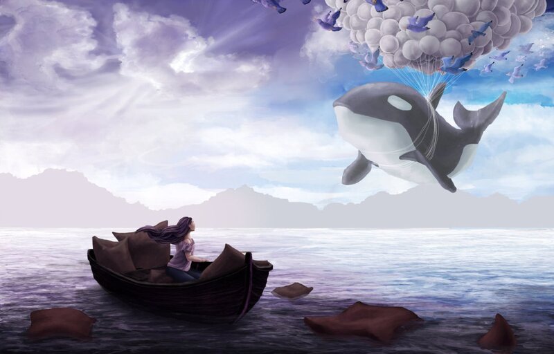 Woman in Boat Watching Whale