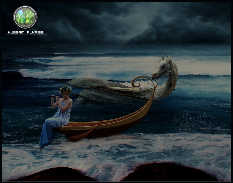 Woman in Boat with Dragon