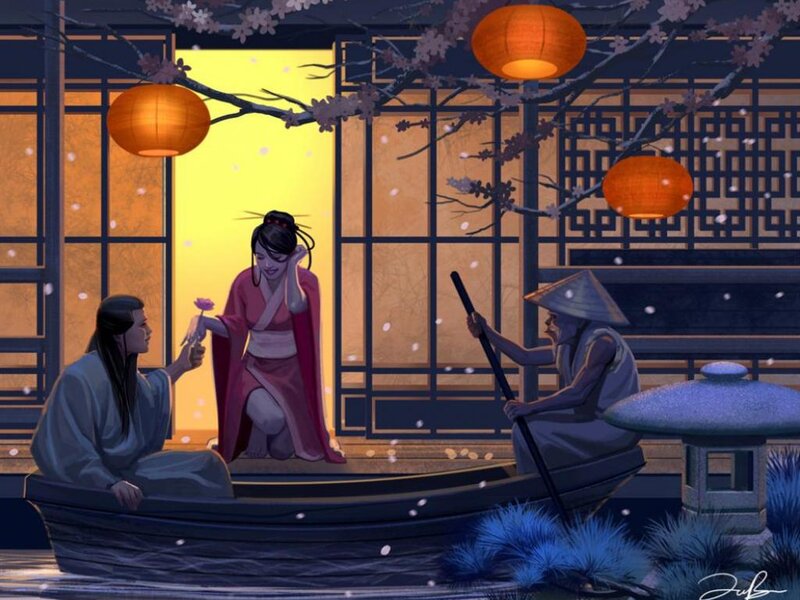 Woman in Boat with Man — Orange