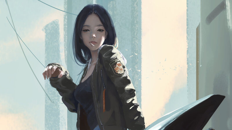 Woman in Bomber Jacket — Gray, Calm
