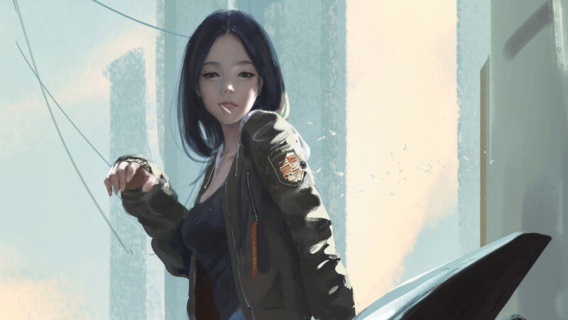 Woman in Bomber Jacket — Gray