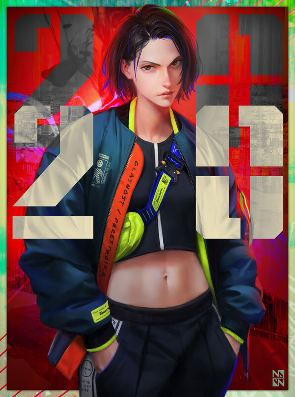 Woman in Bomber Jacket — Red