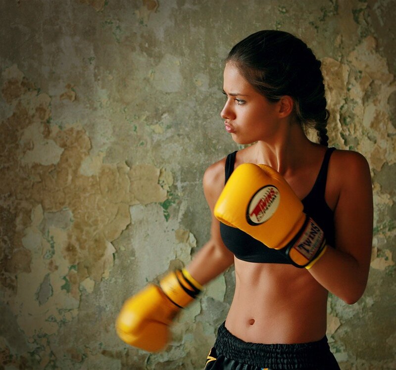 woman in boxing gloves