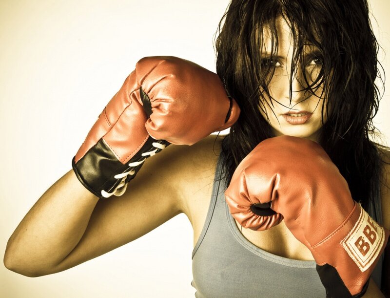 Woman in Boxing Gloves — Brown
