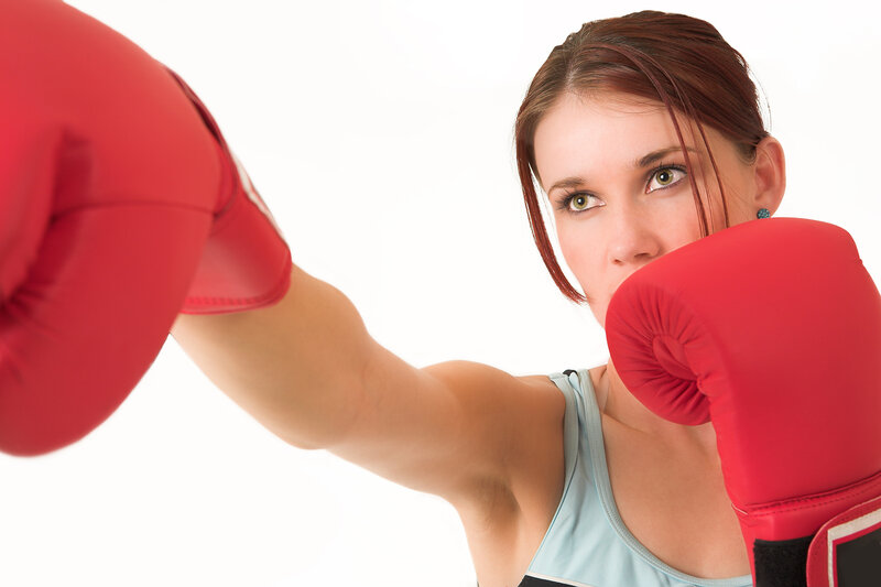 Woman in Boxing Gloves — Red, Focused