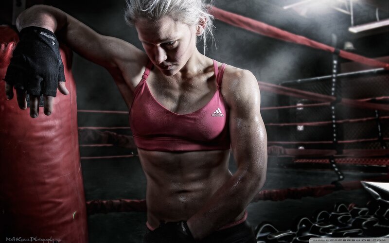 Woman in Boxing Ring — Red, Dramatic