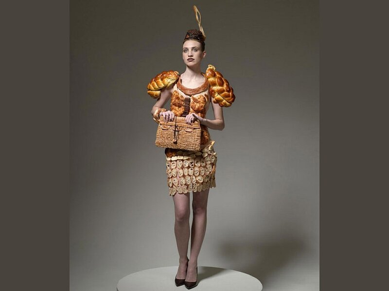 Woman in Bread Outfit
