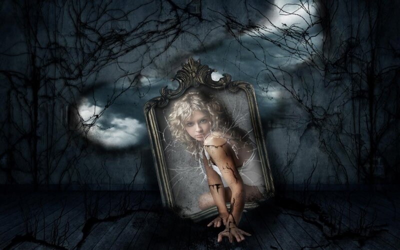 Woman in Broken Mirror — Gray