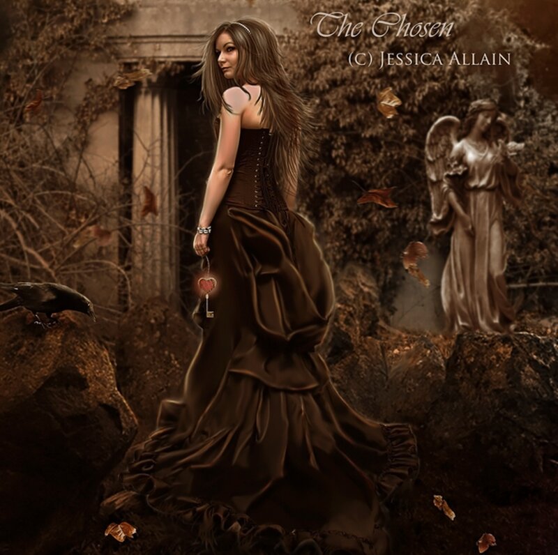 Woman in Brown Dress — Dramatic, Autumn, Digital Art