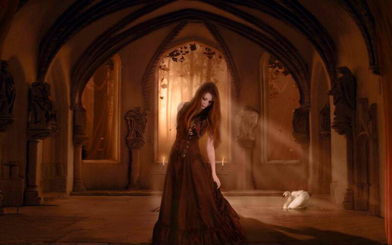 Woman in Brown Dress — Dramatic, Digital Art, Swan