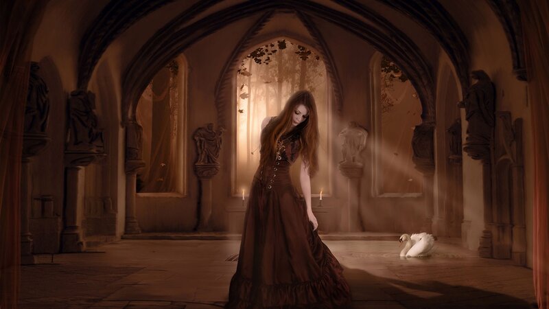 Woman in Brown Dress — Dramatic, Digital Art