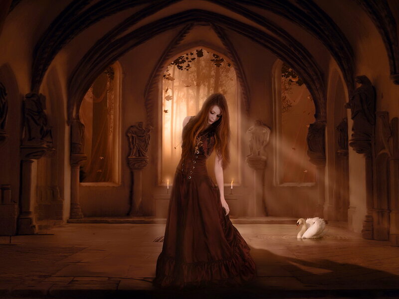 Woman in Brown Dress — Dramatic, Sunset