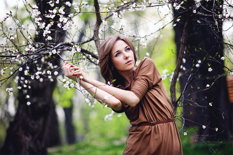 Woman in Brown Dress — Serene, Spring
