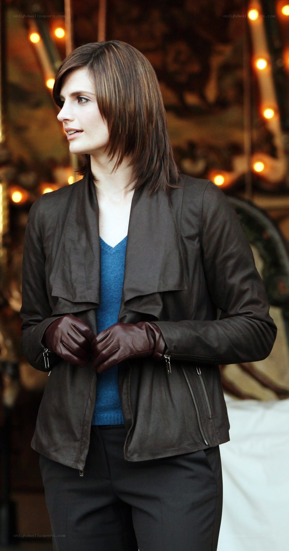 woman in brown jacket