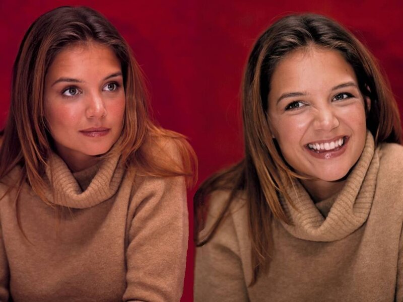 Woman in Brown Sweater — Neutral, Photograph, Red Background