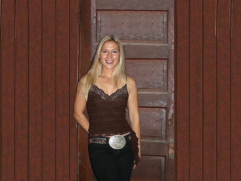 Woman in Brown Top — Neutral, Photograph, Door