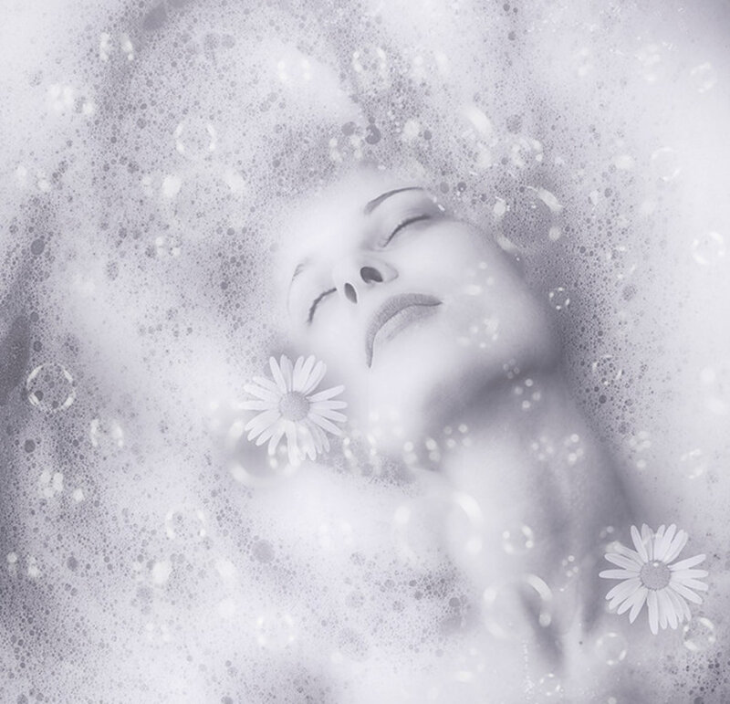 Woman in Bubble Bath — White, Serene