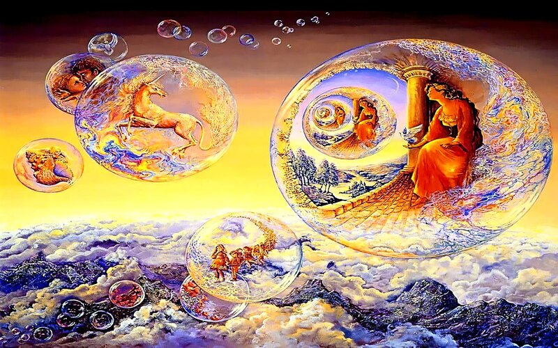 Woman in Bubble — Yellow, Dreamy, Sunset