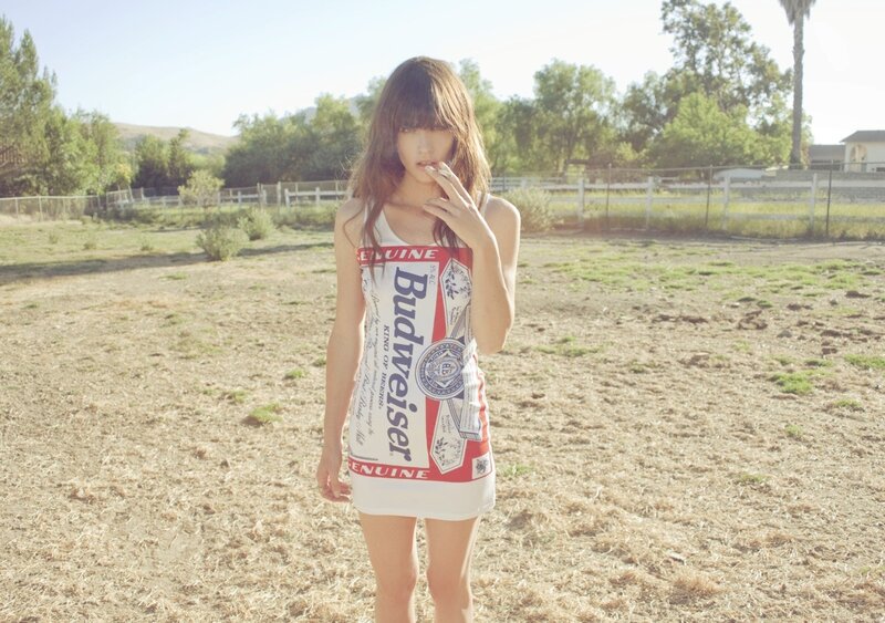 Woman in Budweiser dress