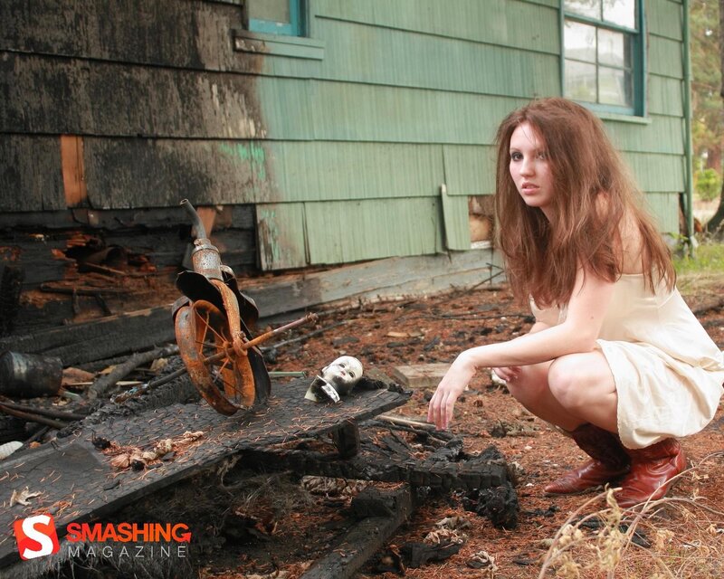 woman in burned house
