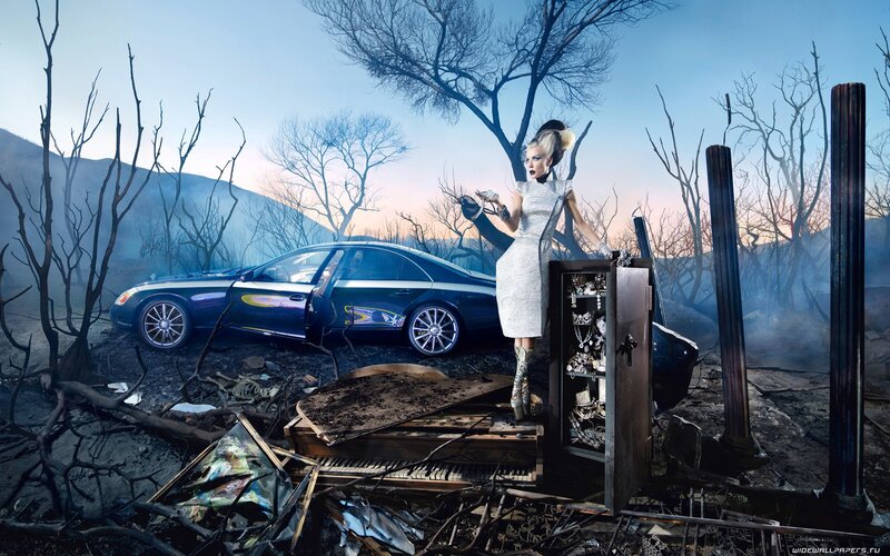 woman in burned landscape
