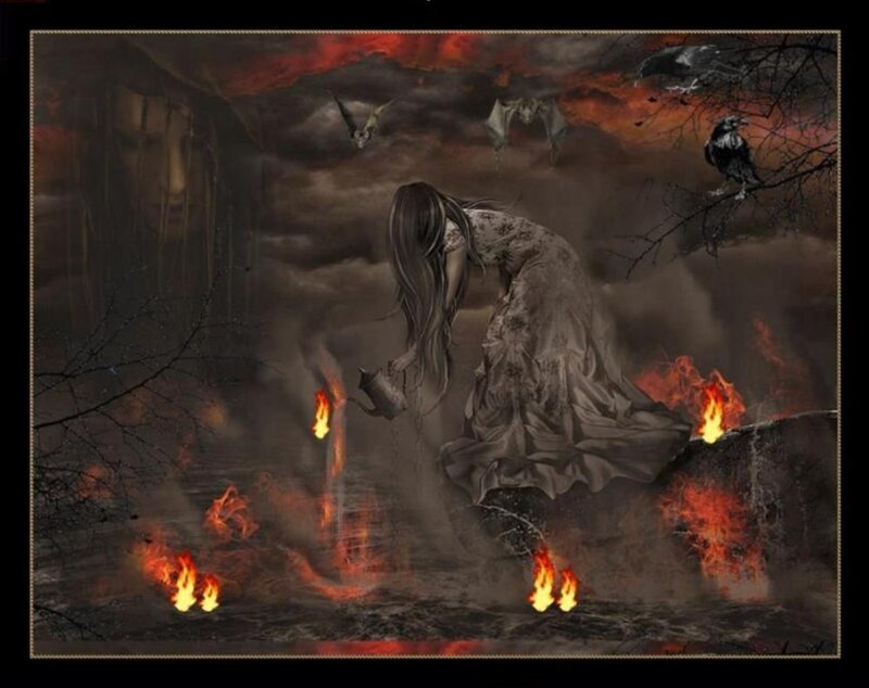 Woman in Burning Landscape