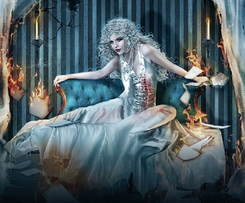 woman in burning room