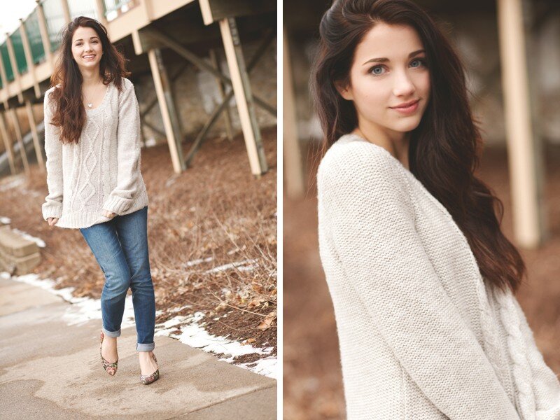 woman in cable-knit sweater