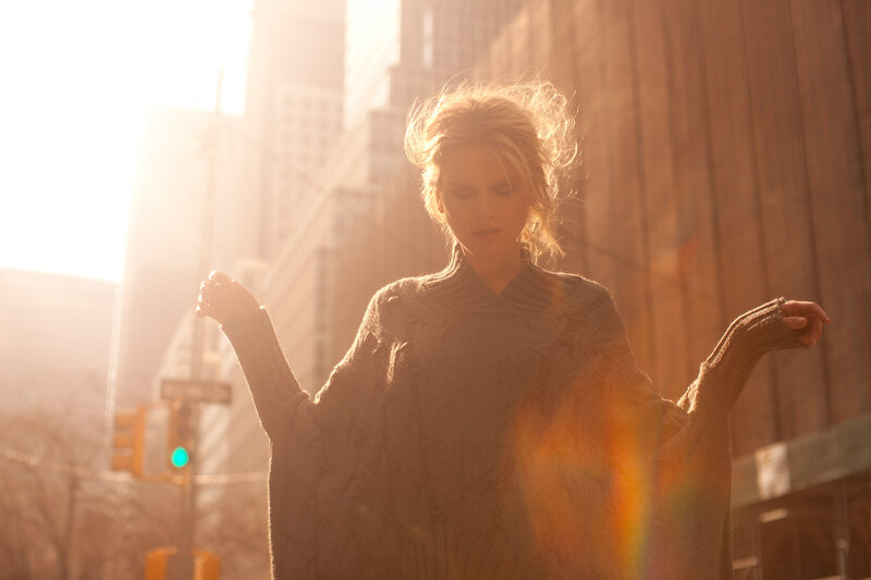 Woman in Cable-knit Sweater — Brown