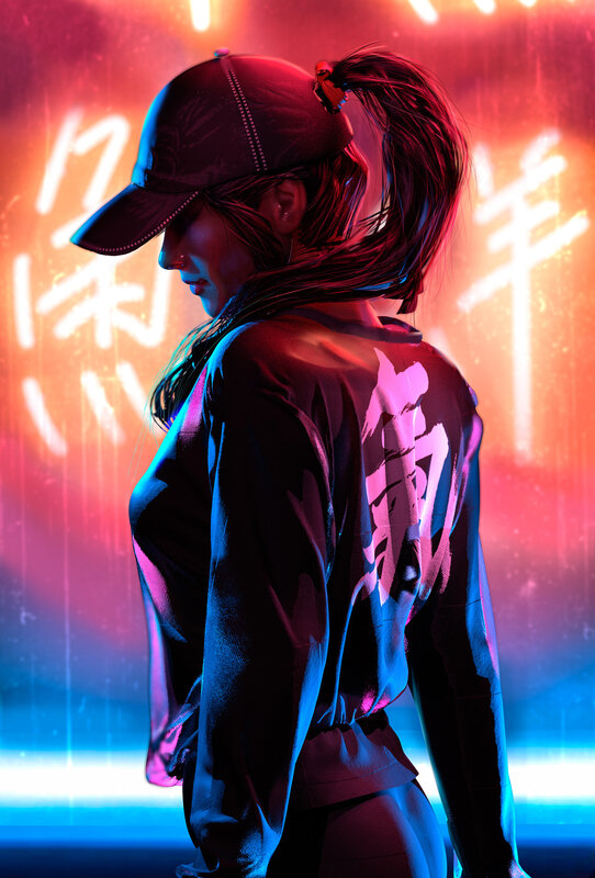 Woman in Cap and Jacket — Red