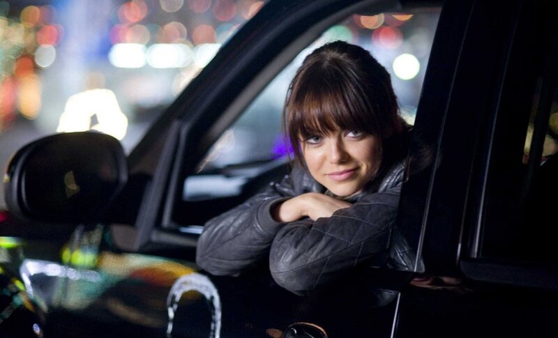woman in car at night