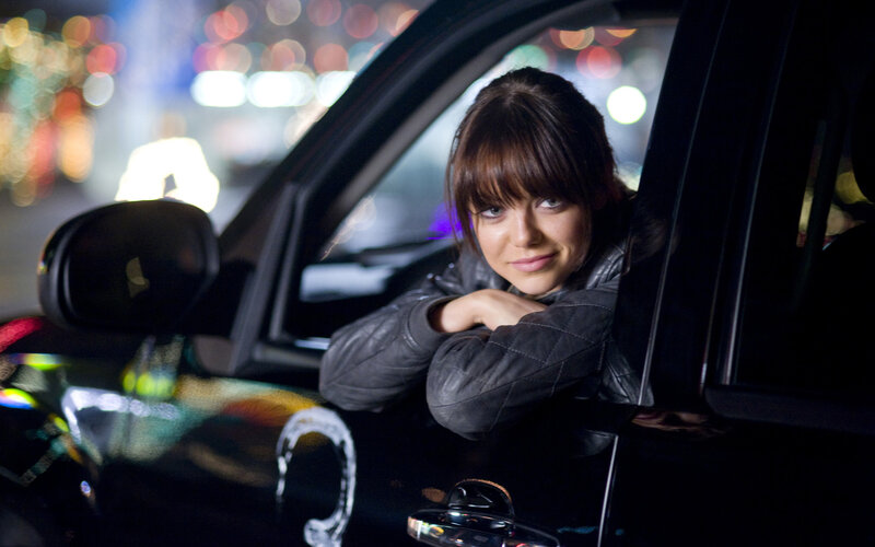 woman in car at night