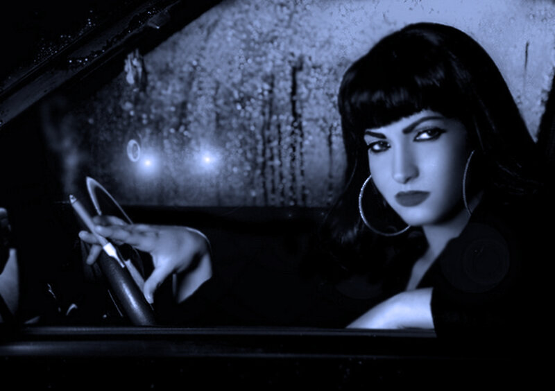 Woman in Car at Night — Blue