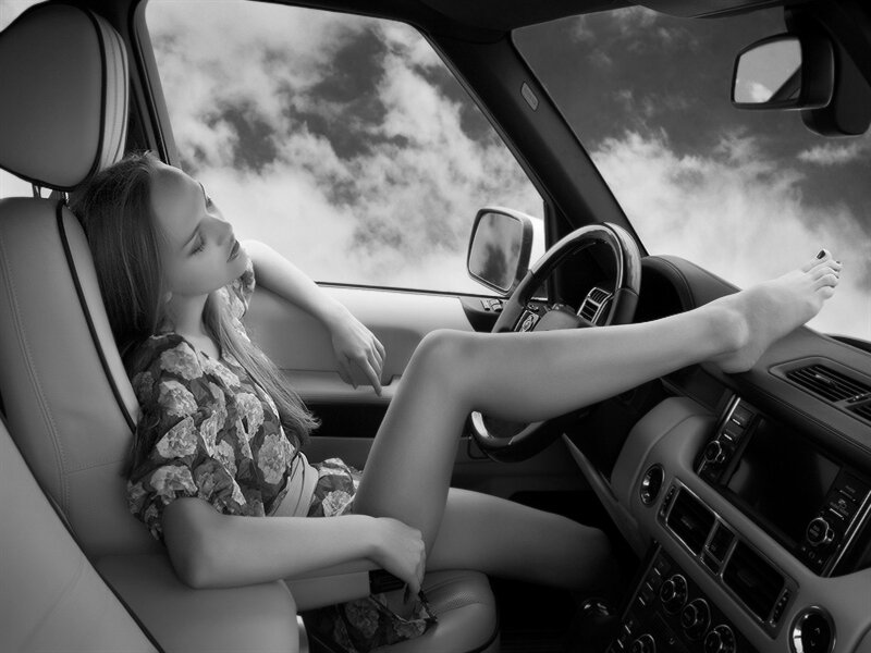 Woman in Car — Black, Dramatic, Photograph, Car Interior